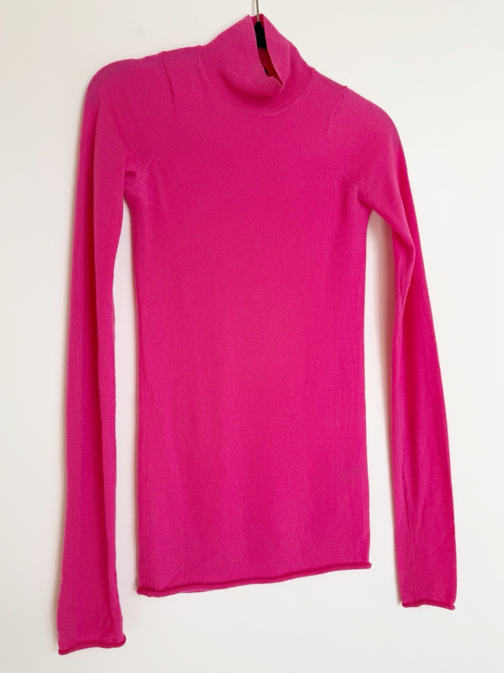 JOSEPH 100% Merino Wool Chartreuse Hot Pink Mock Neck Top XS